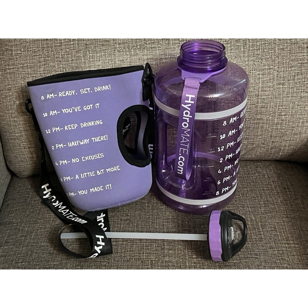 Purple HydroMate‎ Water Bottle 73 oz Sleeve Wrist And Shoulder Carry Straps